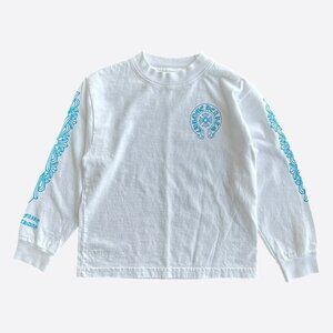 Chrome Hearts White & Blue Horseshoe Logo Longsleeve Kids's T-Shirt
